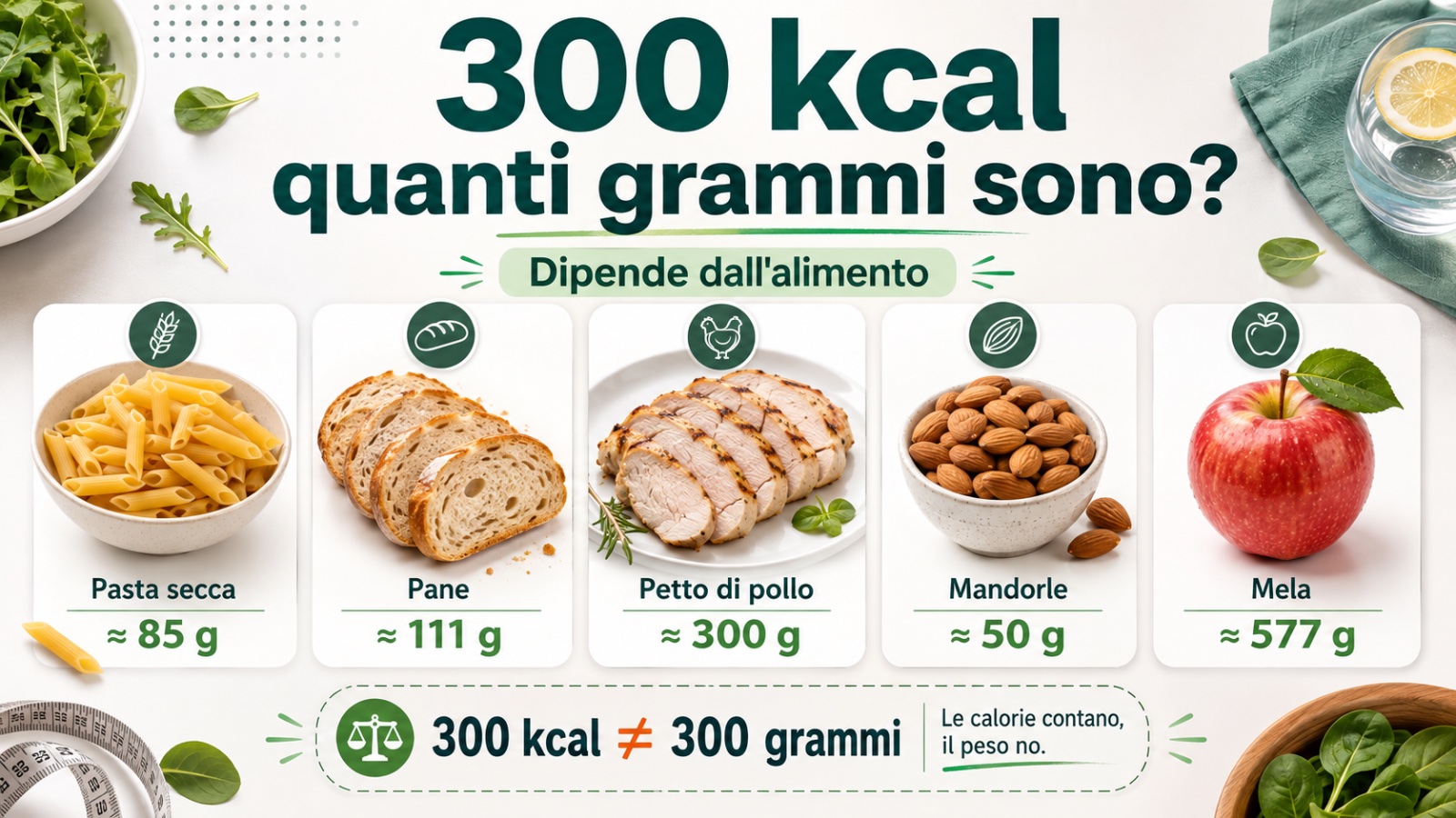 300 kcal quanti grammi sono: tabella per pasta, riso, pane, pollo e altri